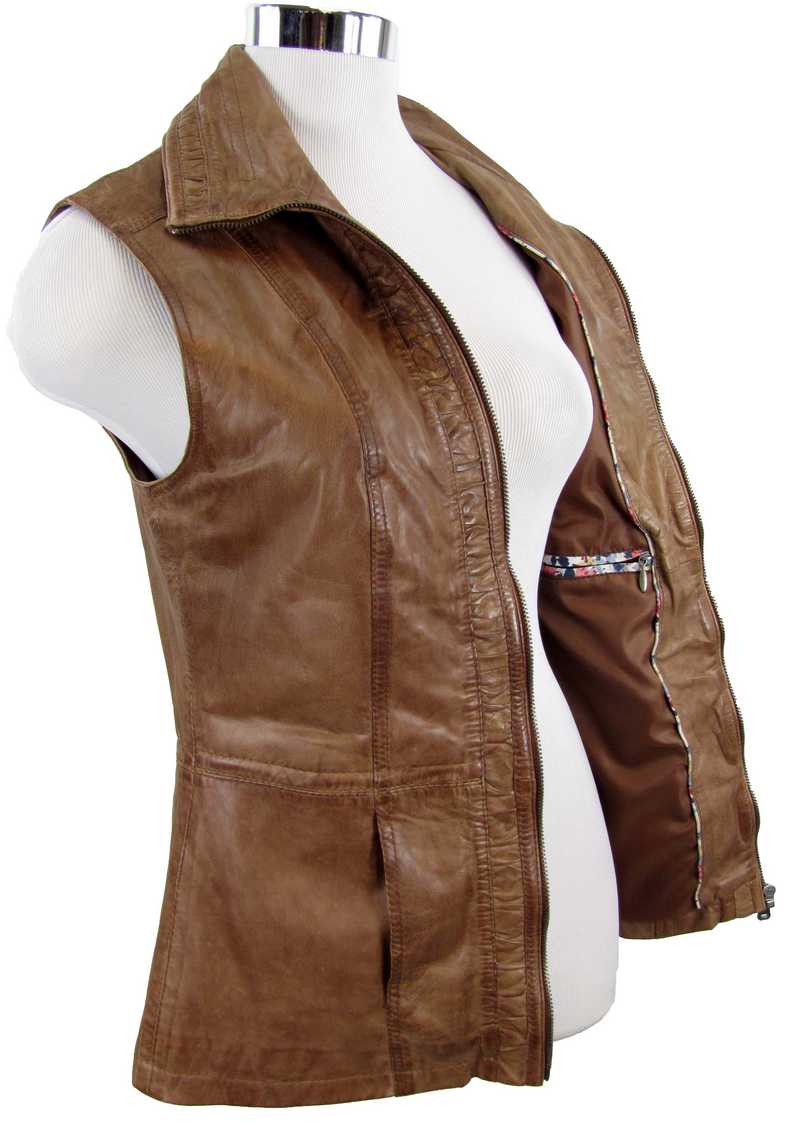 lederweste damen braun