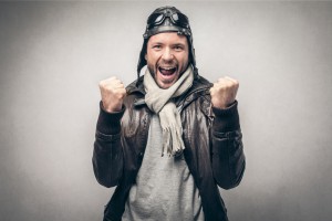 Pilot mit Lederjacke